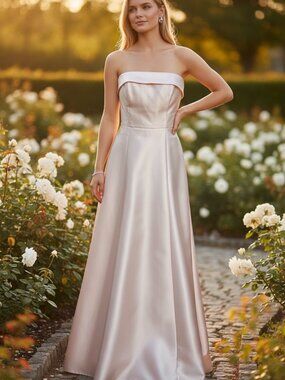 Alfred Sung Strapless Satin Ball Gown Blush Pink Bridesmaid Prom Formal